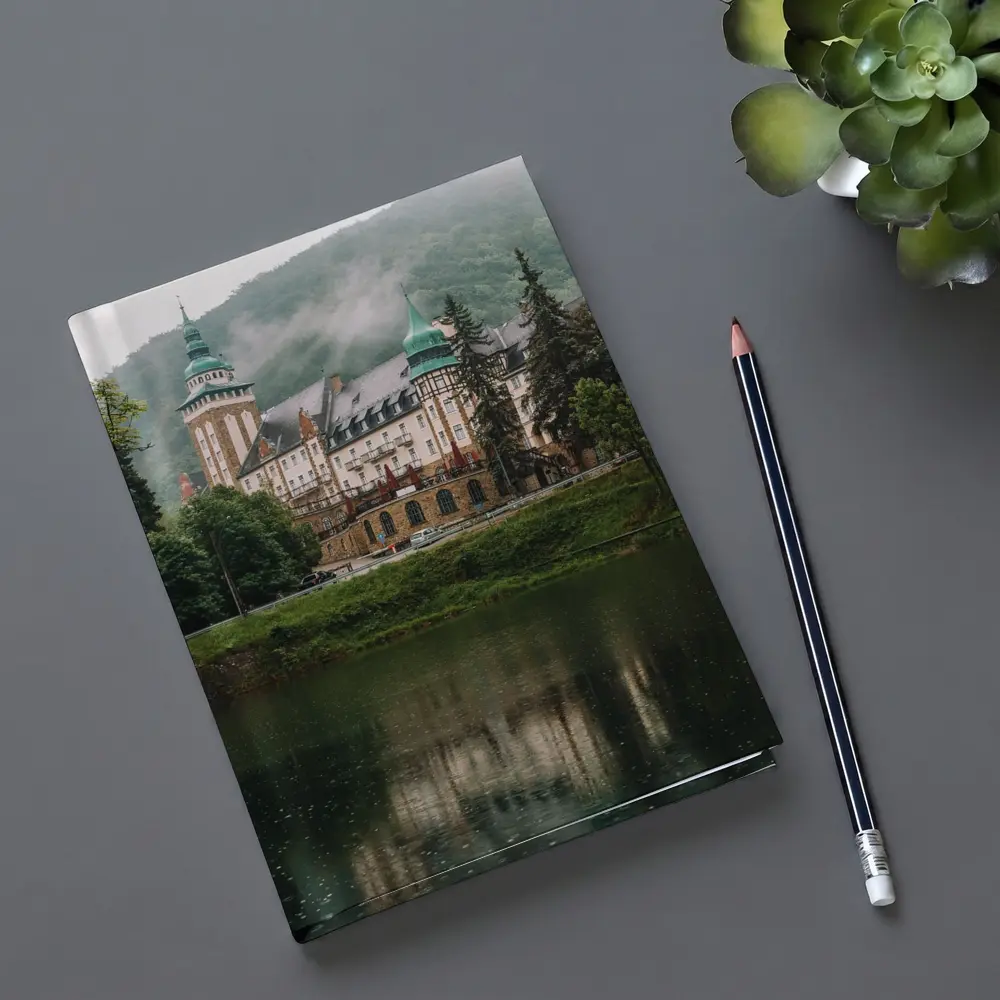 Historic Castle Reflecting On Misty Lake – Notebooks