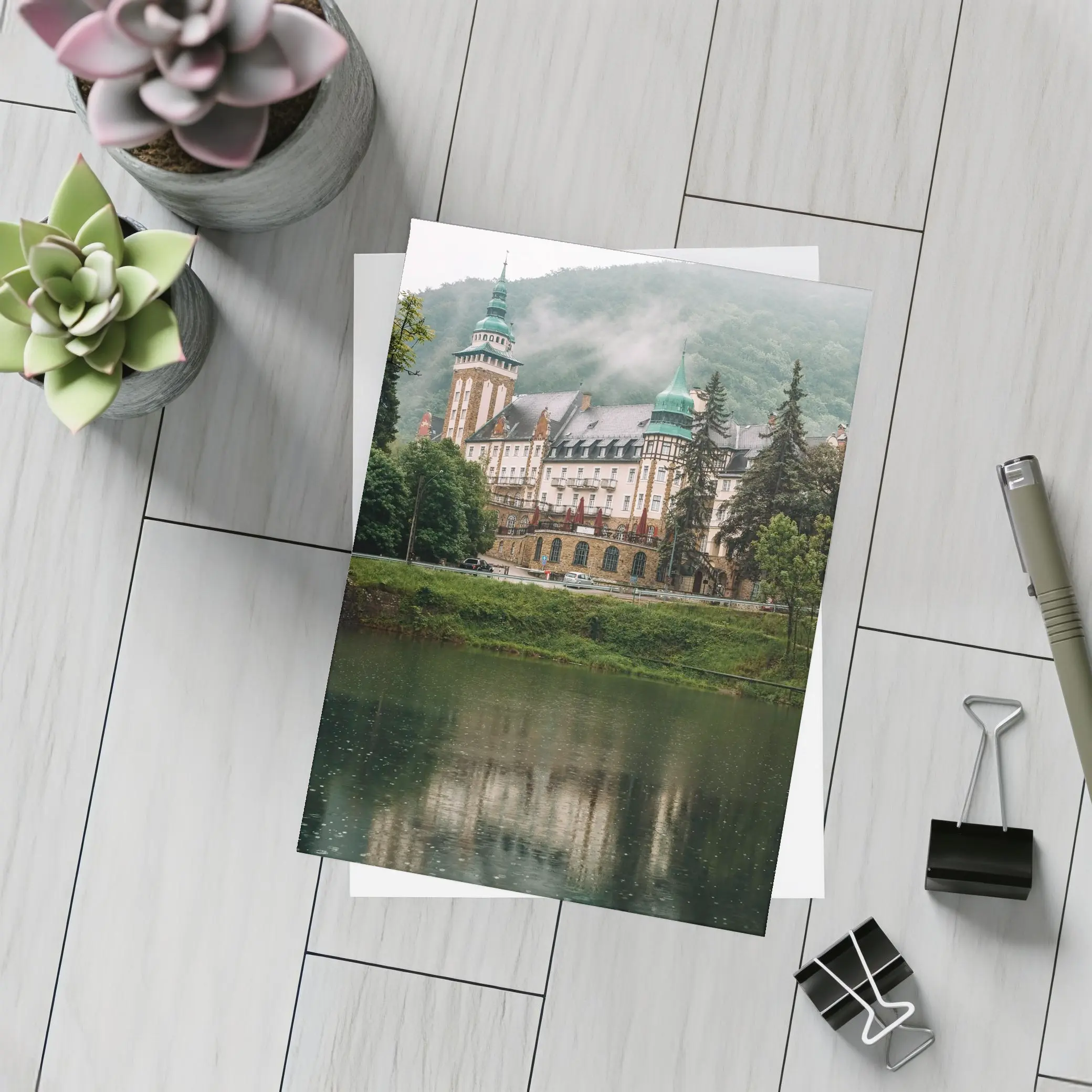 Historic Castle Reflecting On Misty Lake – Postcards