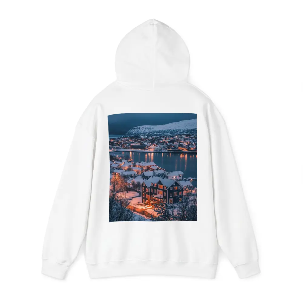 Snowy Nordic Town Winter Evening Lights – Hoodies
