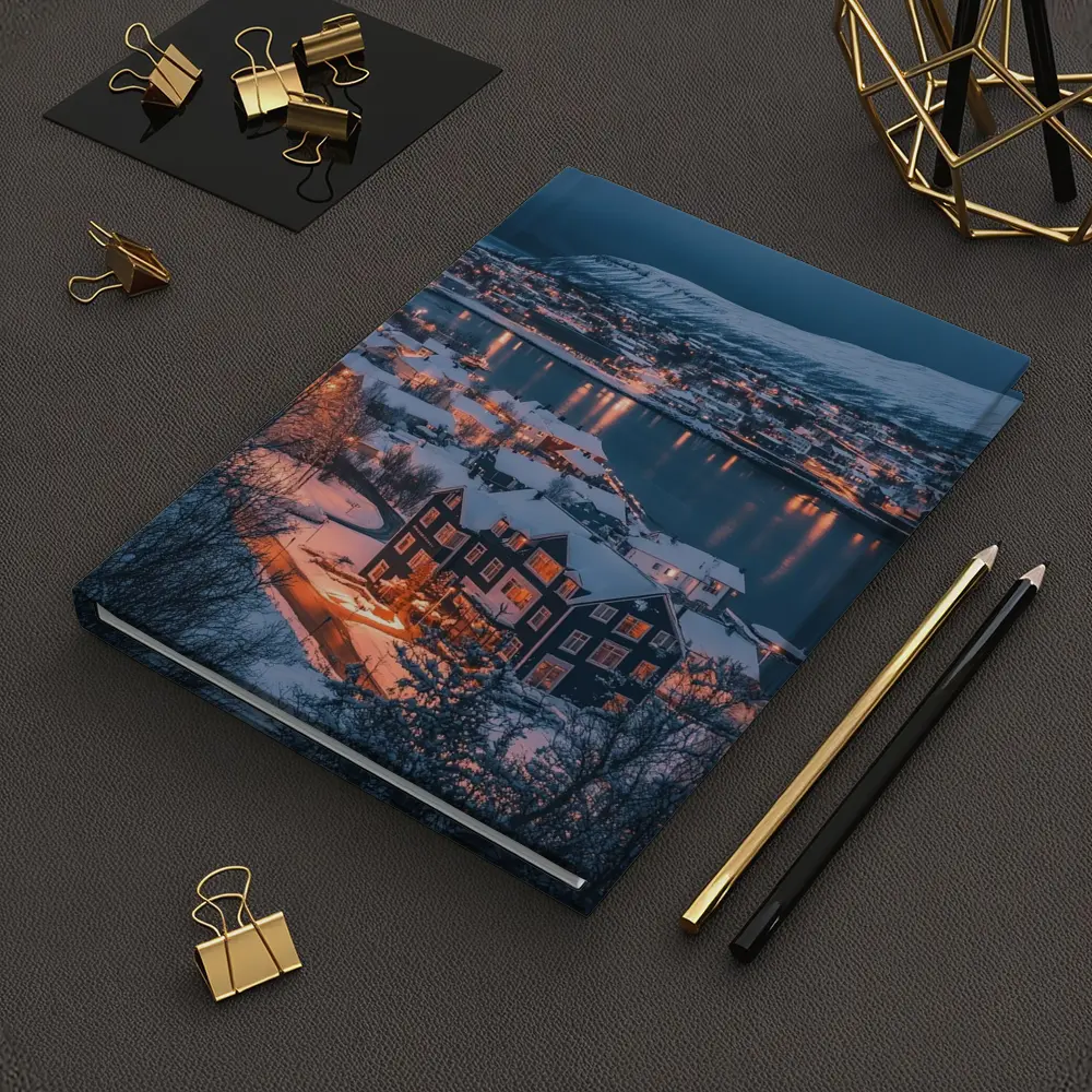 Snowy Nordic Town Winter Evening Lights – Notebooks