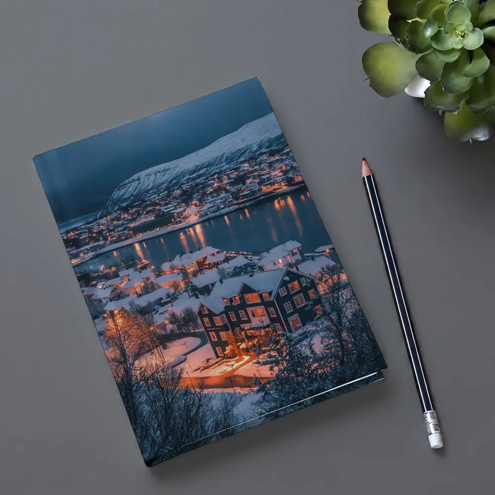 Snowy Nordic Town Winter Evening Lights – Notebooks