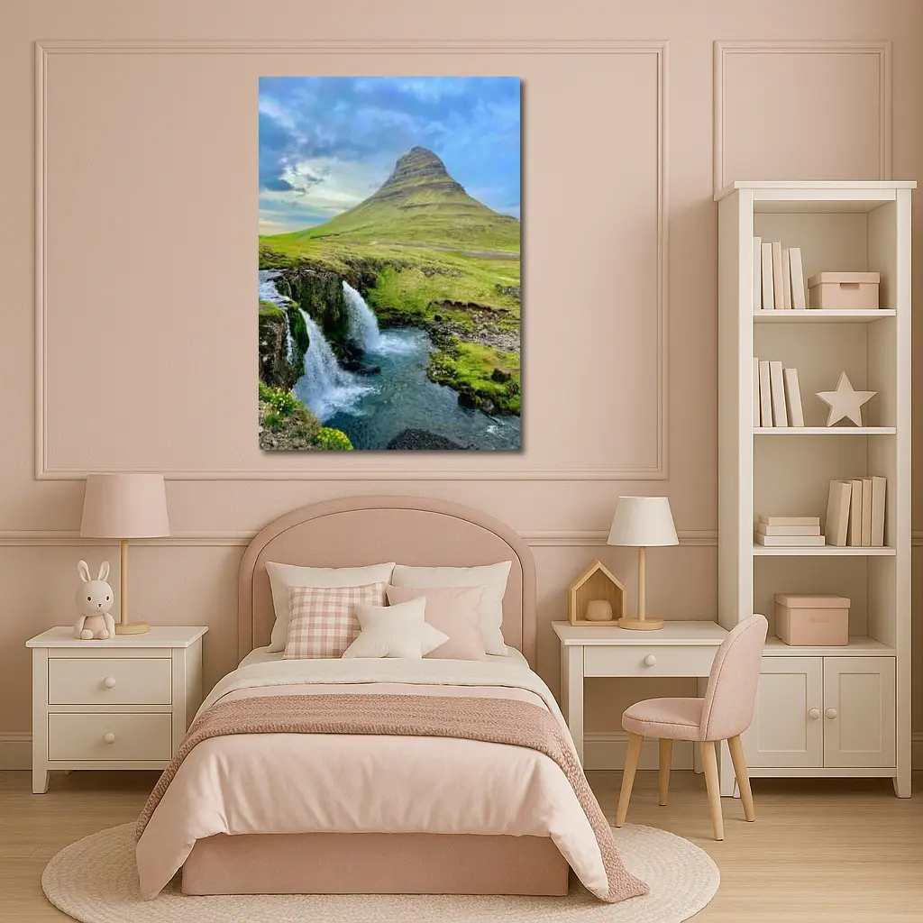 Kirkjufell Mountain Waterfall Iceland Green Landscape – Wall Art