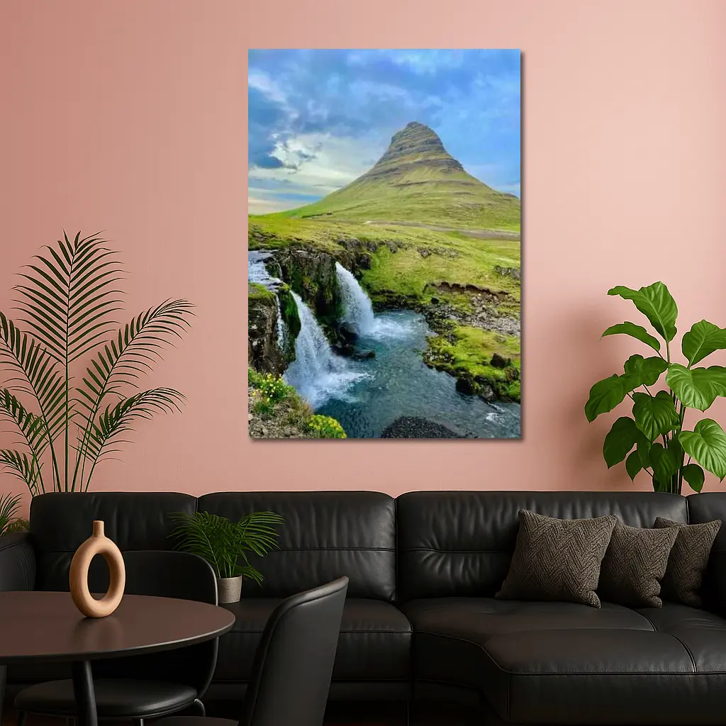 Kirkjufell Mountain Waterfall Iceland Green Landscape – Wall Art