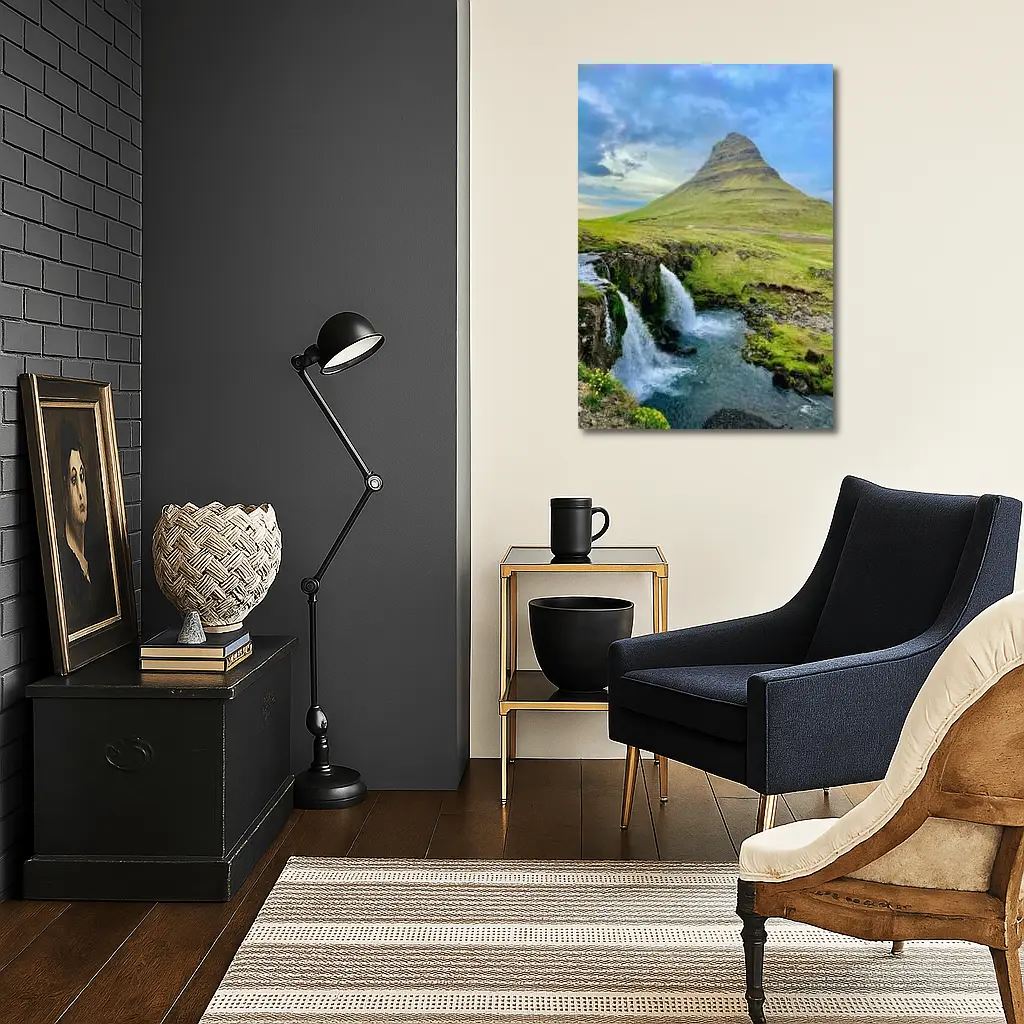 Kirkjufell Mountain Waterfall Iceland Green Landscape – Wall Art