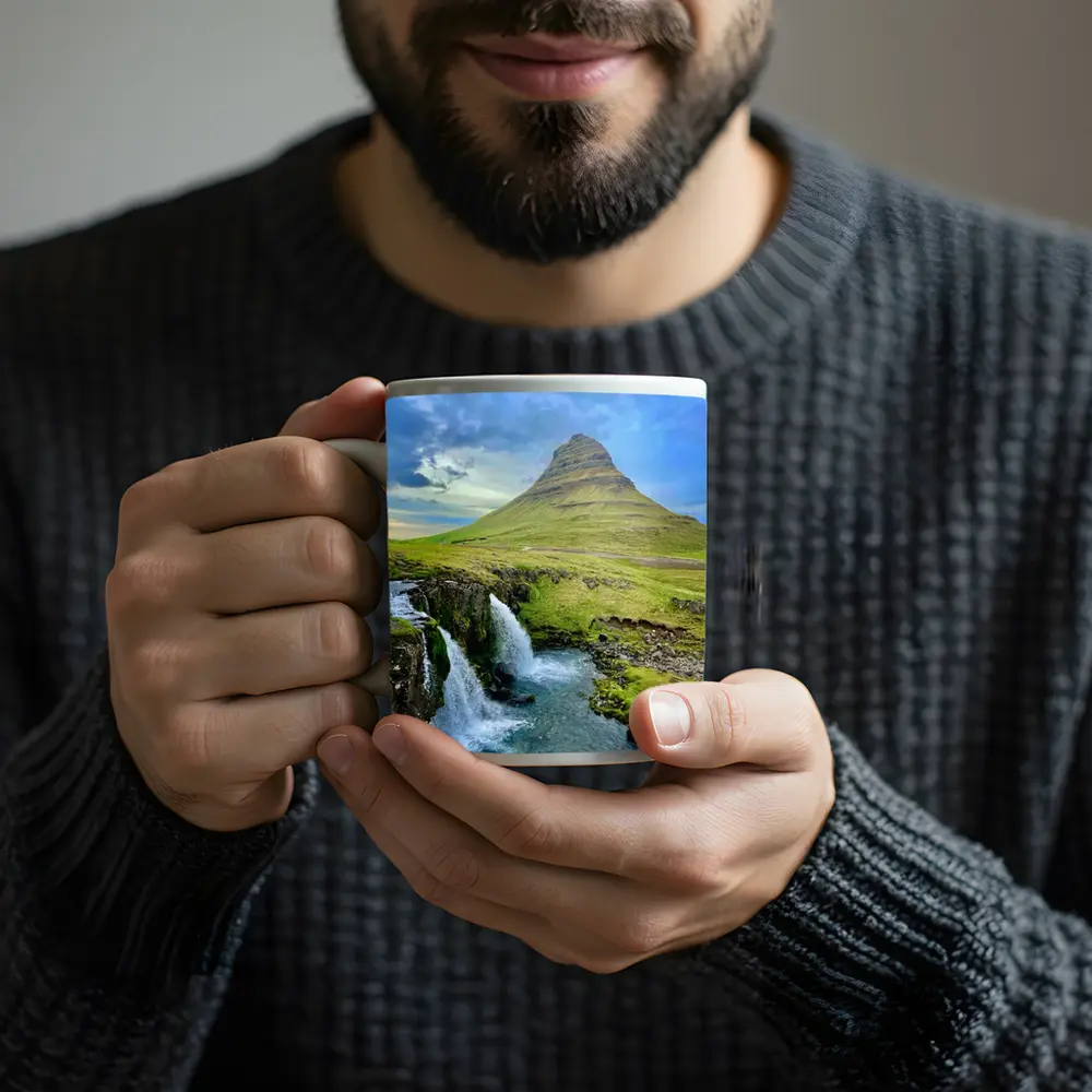 Kirkjufell Mountain Waterfall Iceland Green Landscape – Mugs