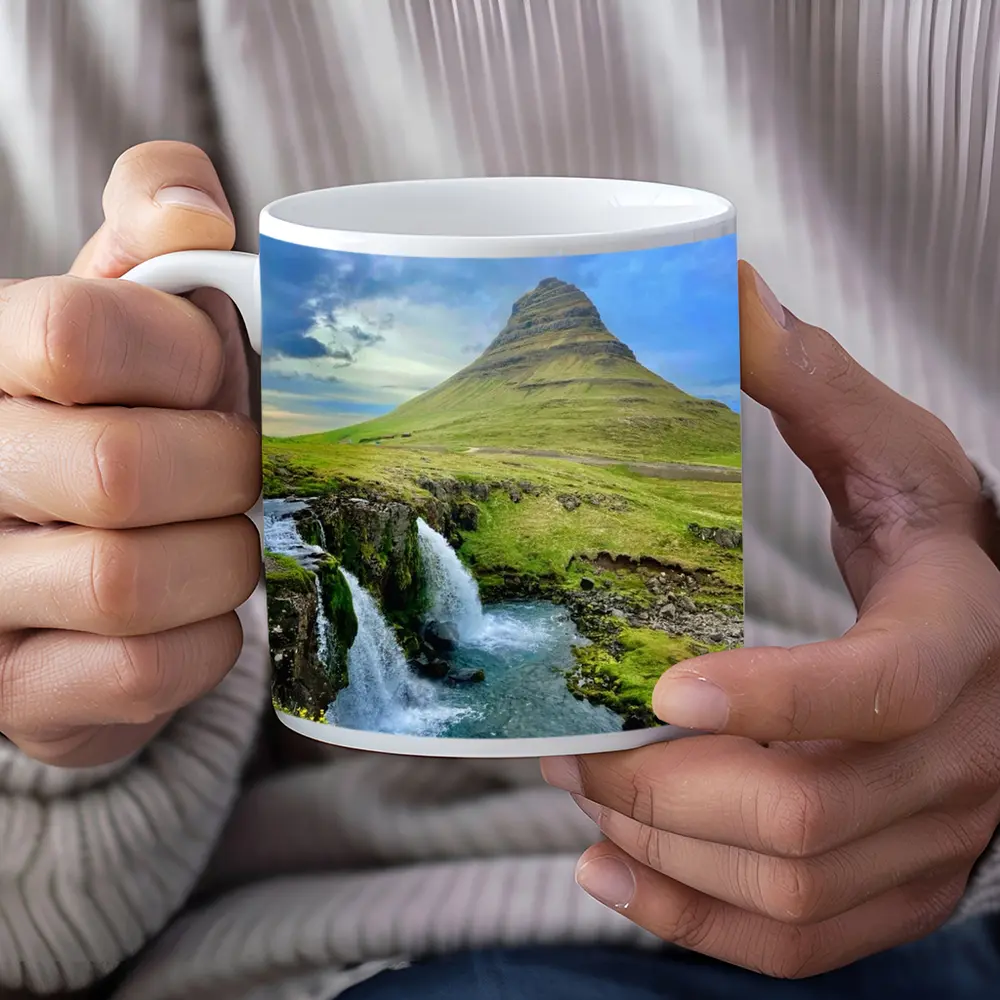 Kirkjufell Mountain Waterfall Iceland Green Landscape – Mugs