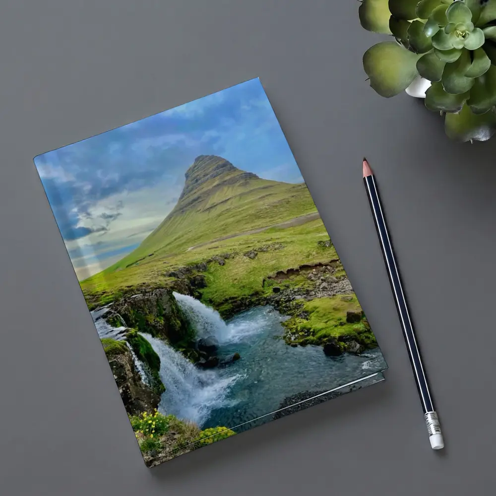 Kirkjufell Mountain Waterfall Iceland Green Landscape – Notebooks