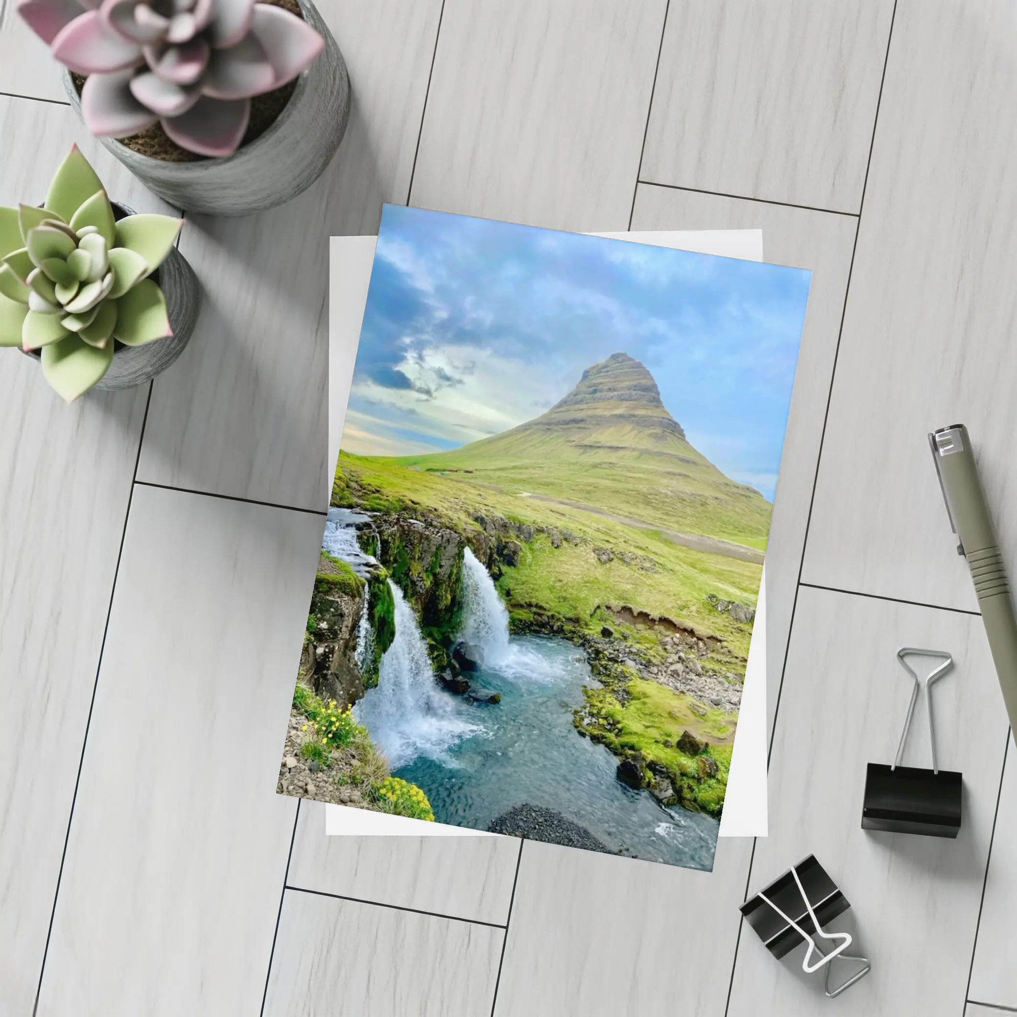 Kirkjufell Mountain Waterfall Iceland Green Landscape – Postcards