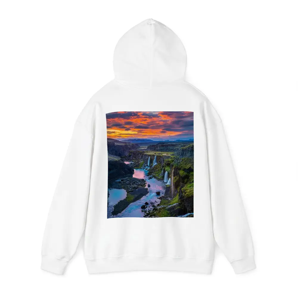 Iceland Canyon Waterfalls Fiery Sunset Sky – Hoodies