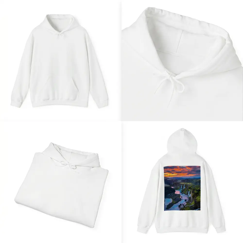 Iceland Canyon Waterfalls Fiery Sunset Sky – Hoodies