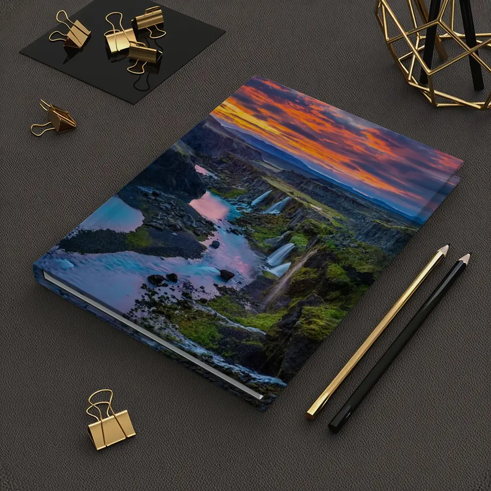 Iceland Canyon Waterfalls Fiery Sunset Sky – Notebooks