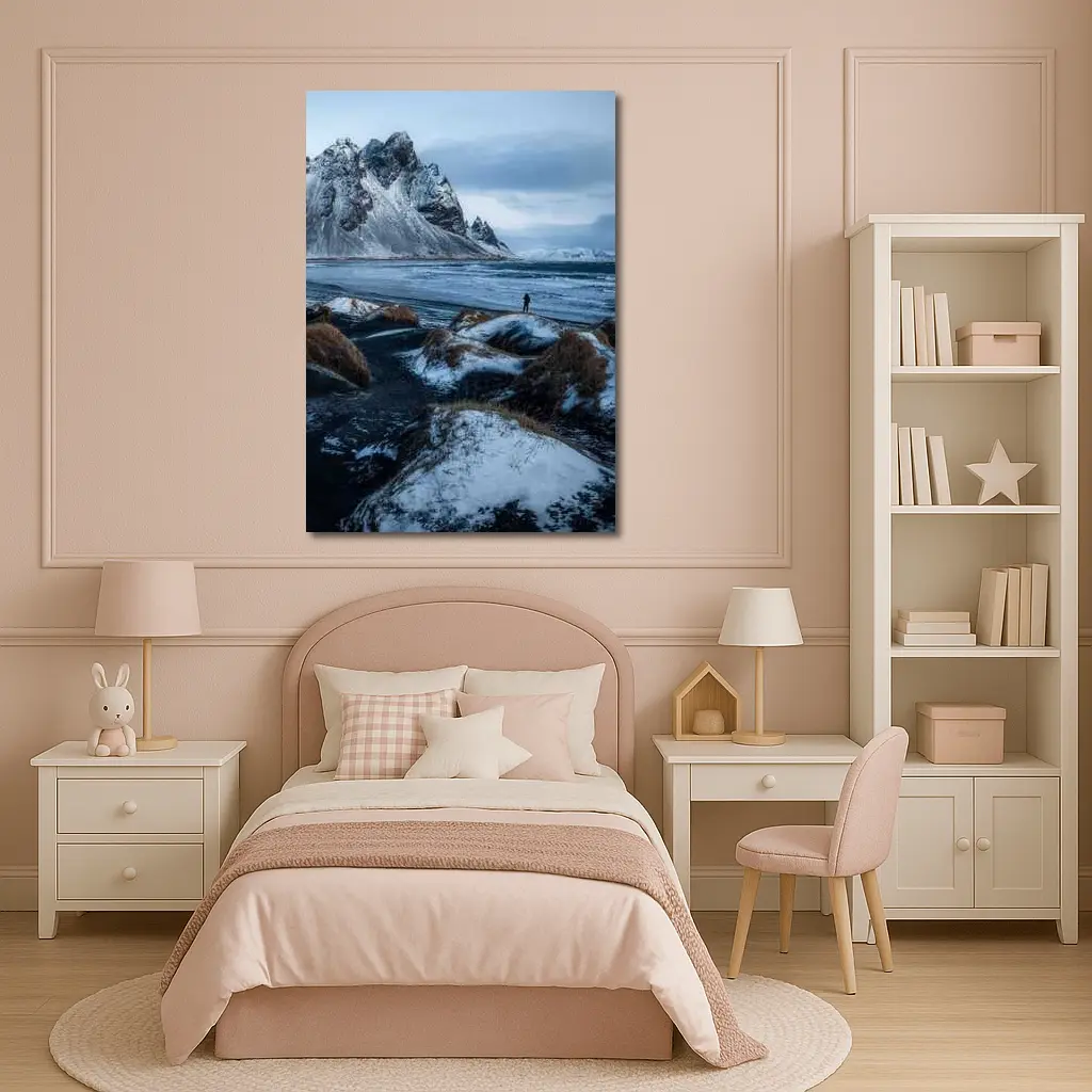 Lone Figure Stokksnes Black Sand Beach Iceland – Wall Art