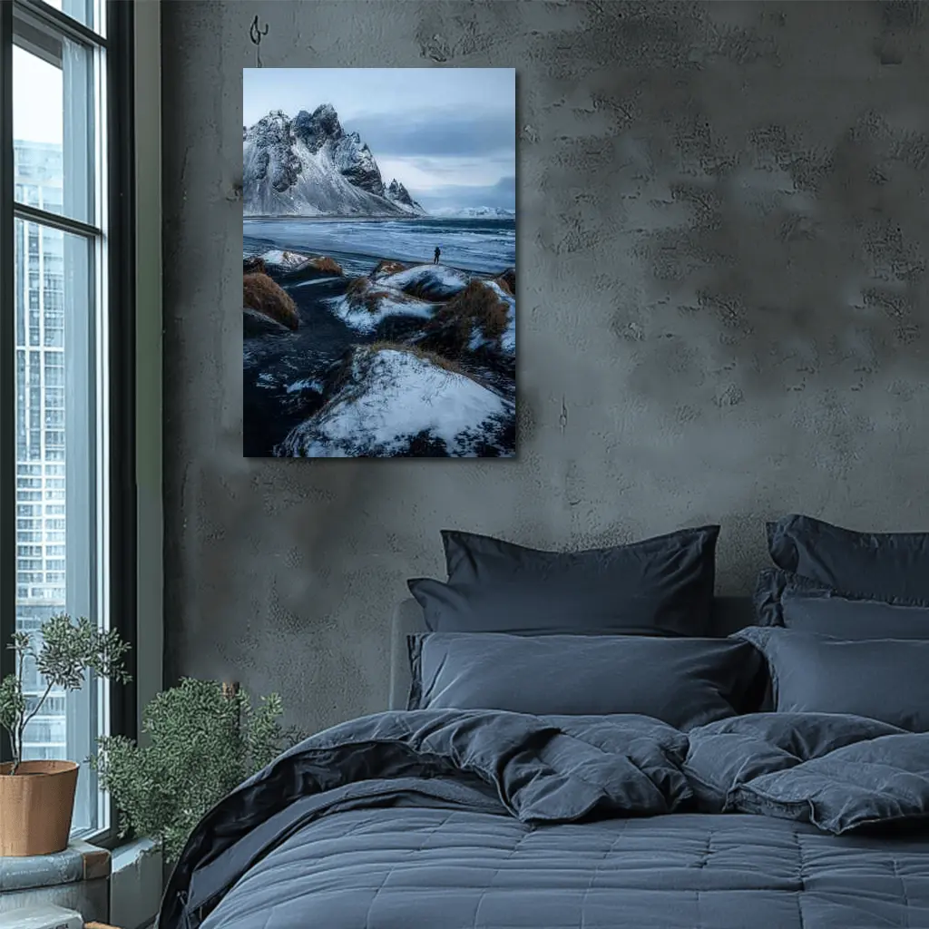 Lone Figure Stokksnes Black Sand Beach Iceland – Wall Art