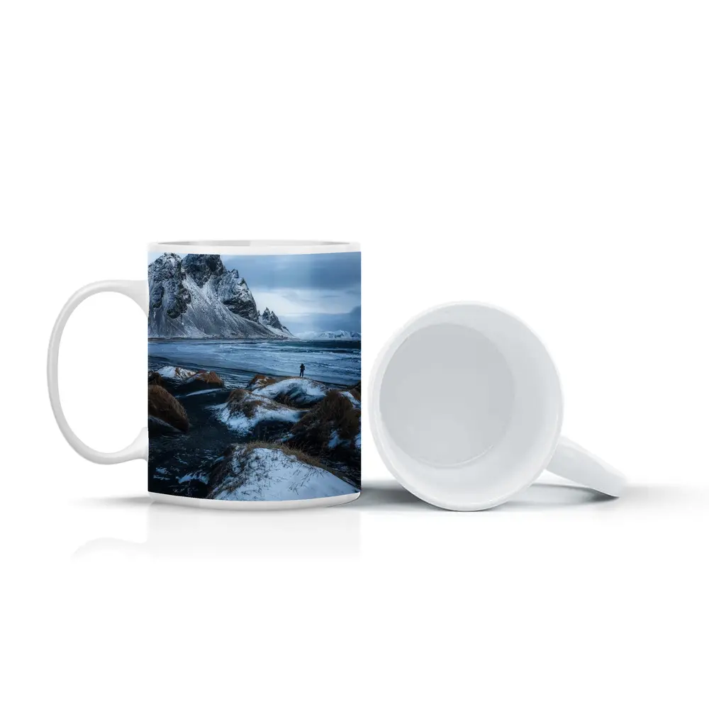 Lone Figure Stokksnes Black Sand Beach Iceland – Mugs