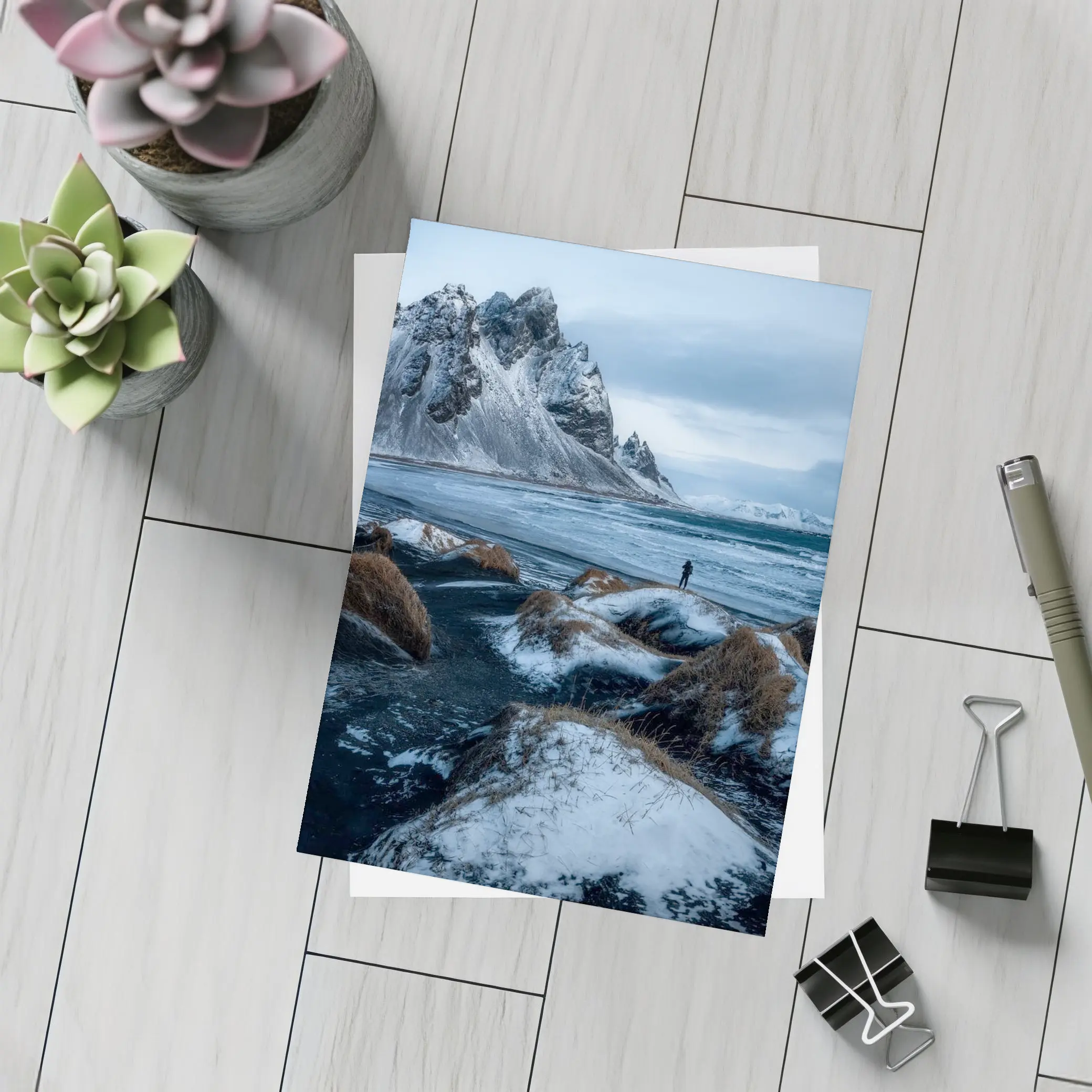 Lone Figure Stokksnes Black Sand Beach Iceland – Postcards