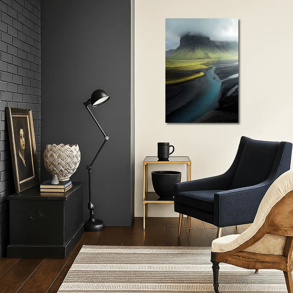 Iceland Misty Mountain River Landscape Photography – Wall Art