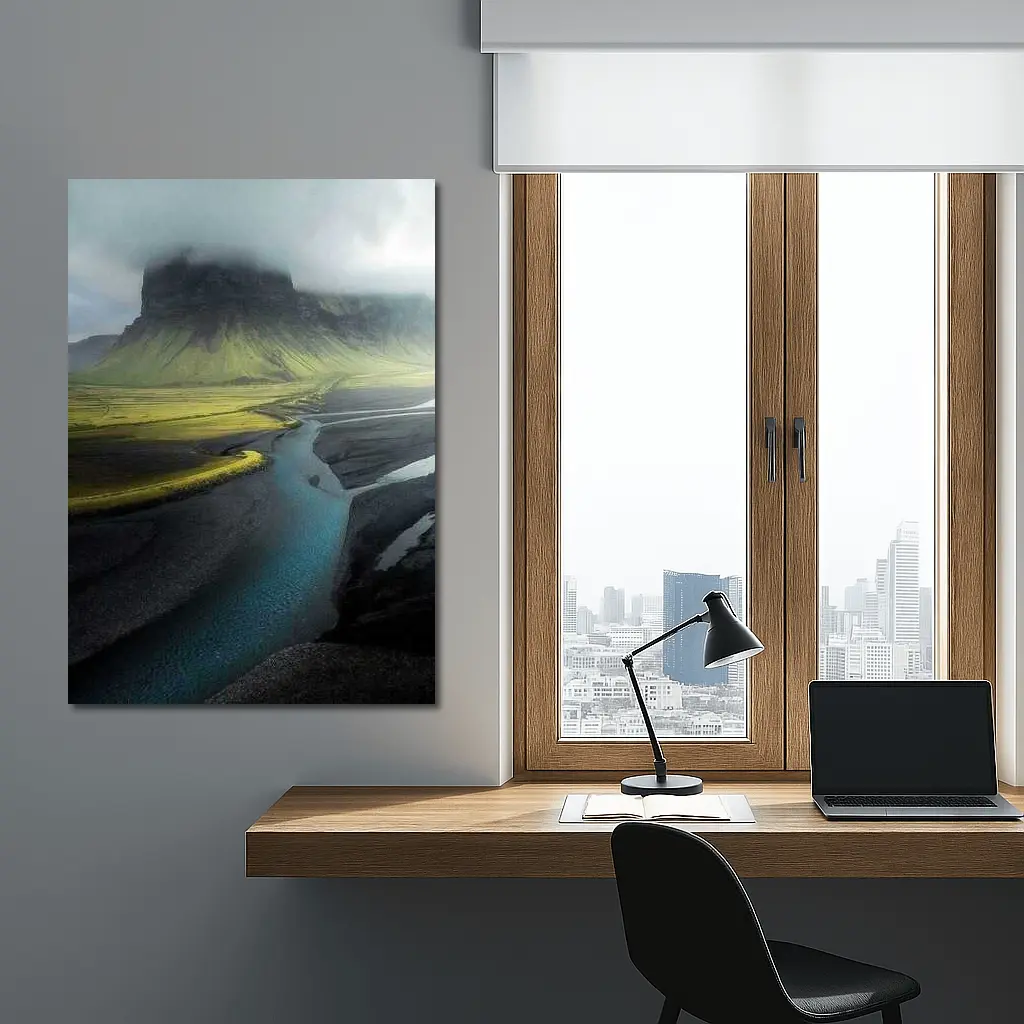 Iceland Misty Mountain River Landscape Photography – Wall Art