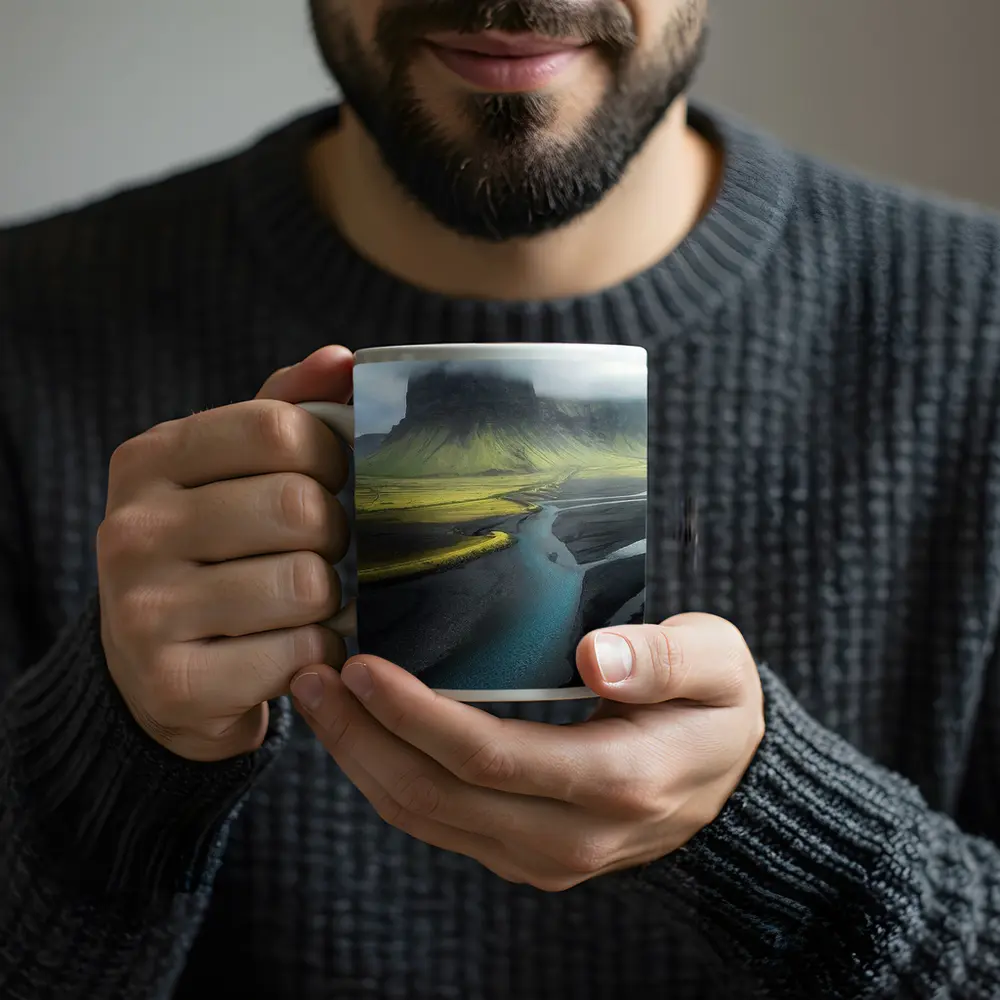 Iceland Misty Mountain River Landscape Photography – Mugs