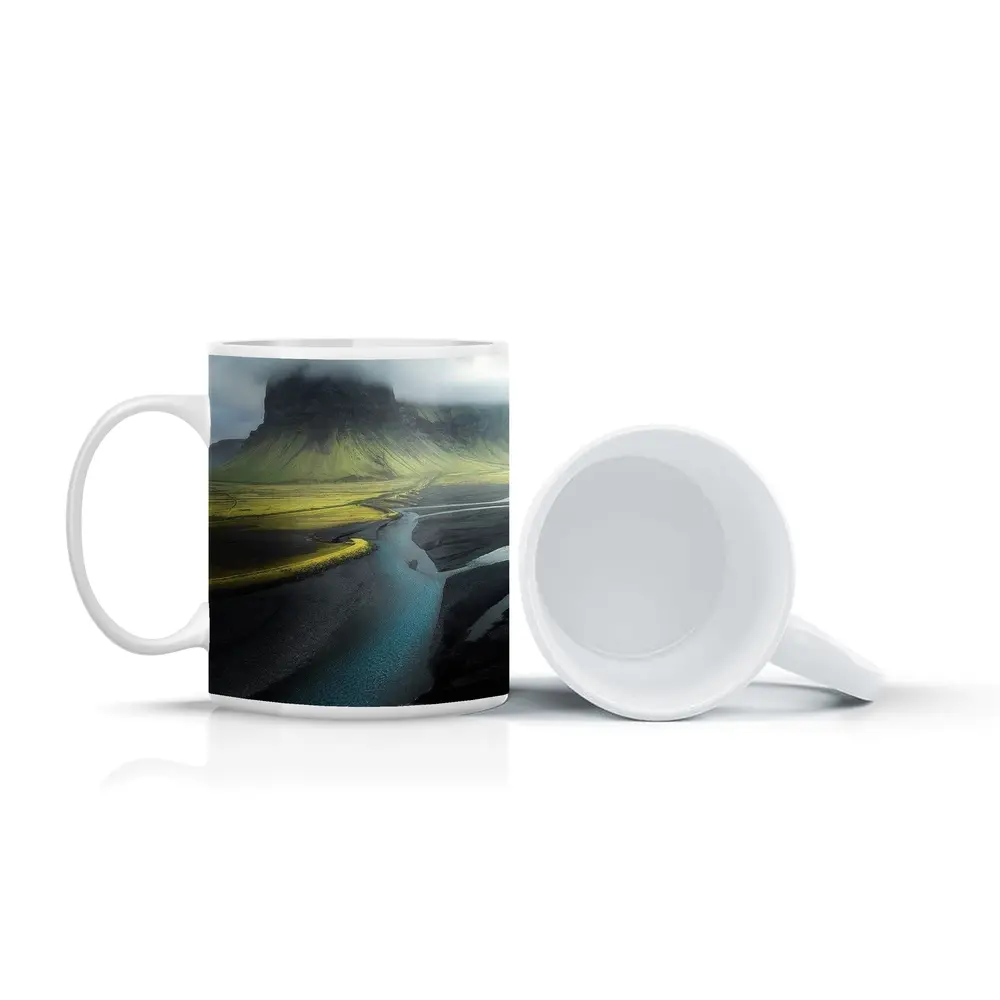Iceland Misty Mountain River Landscape Photography – Mugs