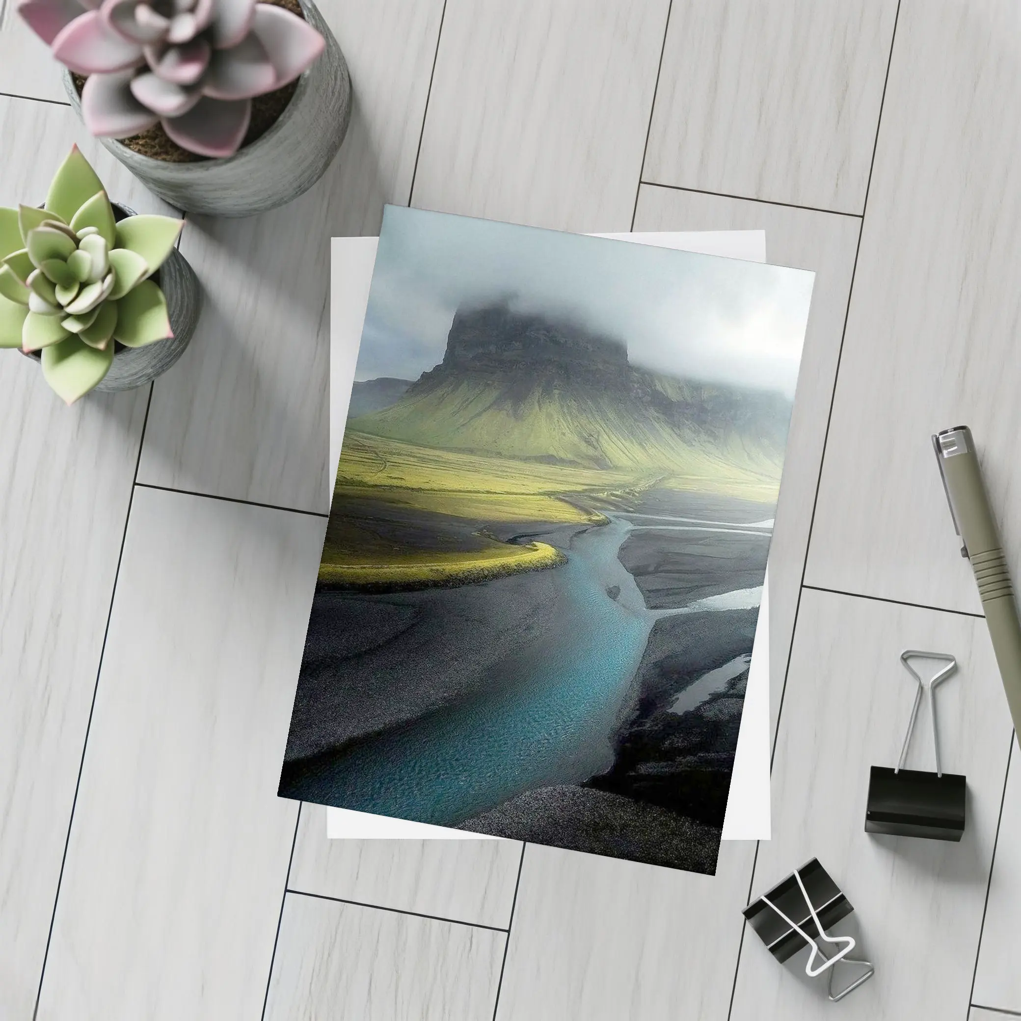 Iceland Misty Mountain River Landscape Photography – Postcards
