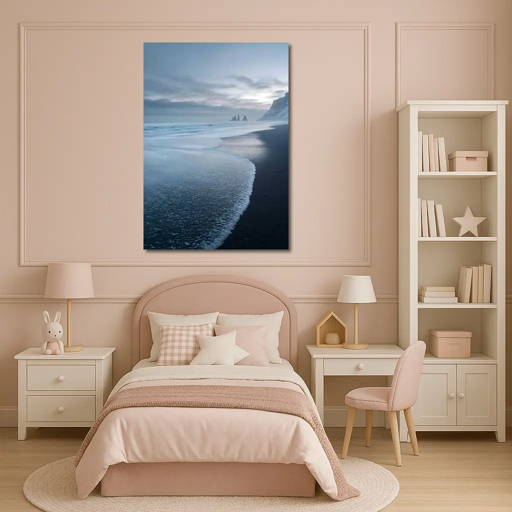 Black Sand Beach Iceland Moody Winter Seascape – Wall Art