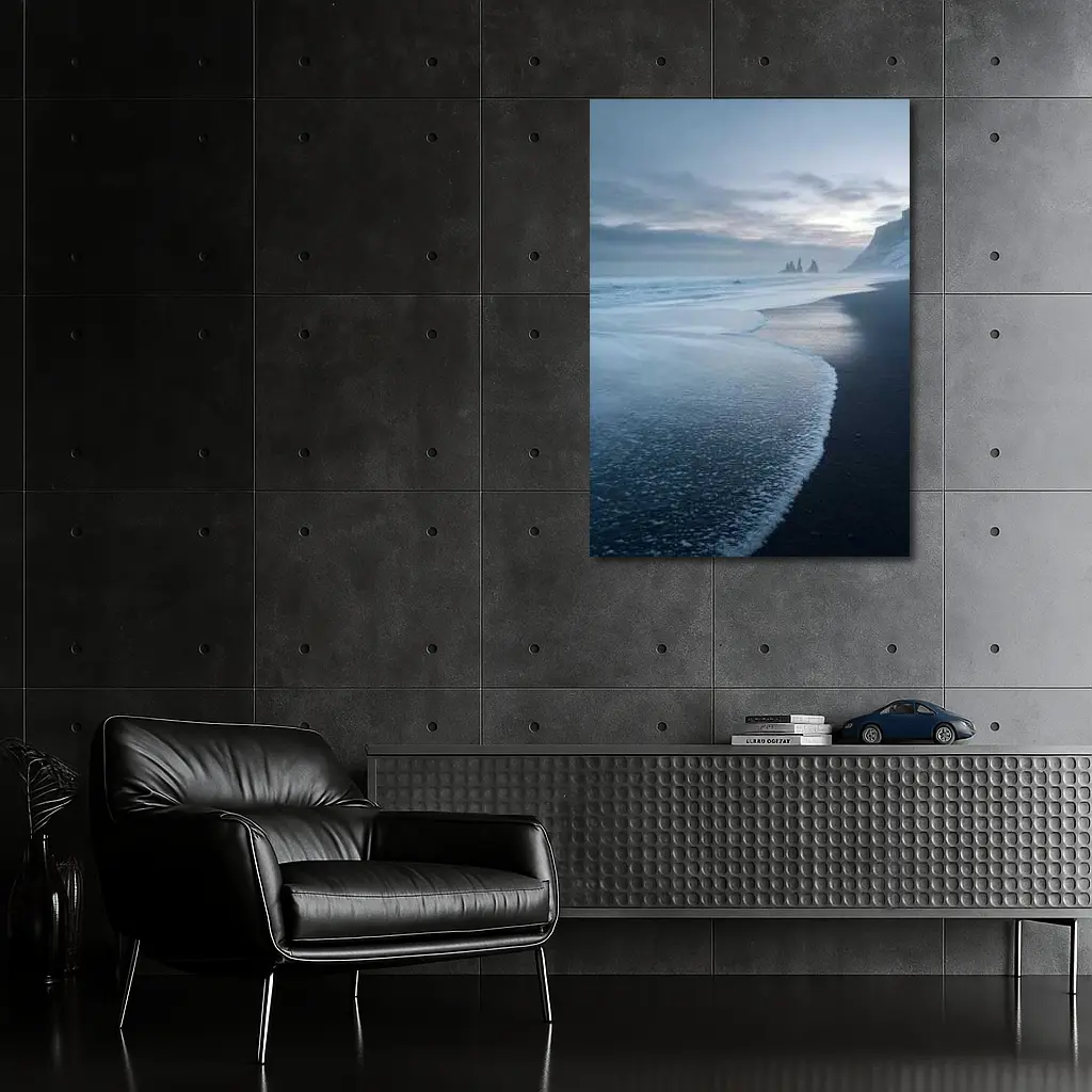 Black Sand Beach Iceland Moody Winter Seascape – Wall Art