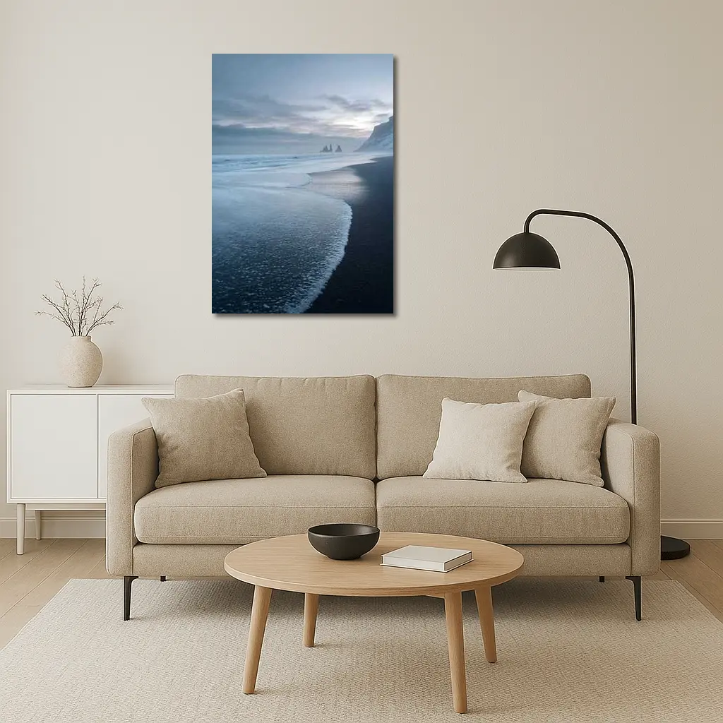 Black Sand Beach Iceland Moody Winter Seascape – Wall Art