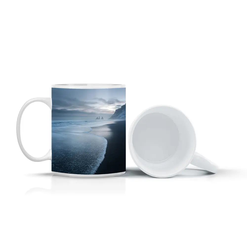 Black Sand Beach Iceland Moody Winter Seascape – Mugs
