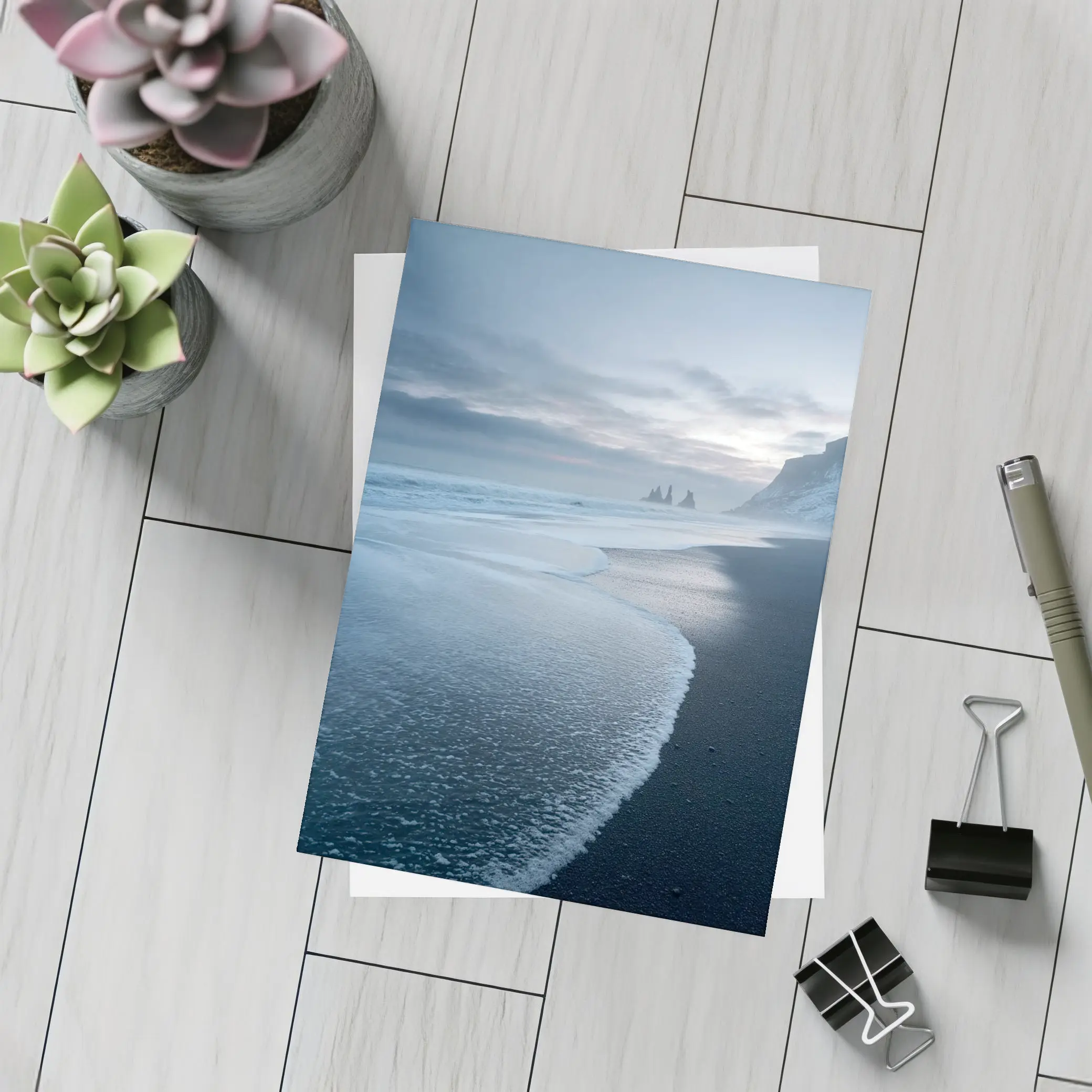 Black Sand Beach Iceland Moody Winter Seascape – Postcards