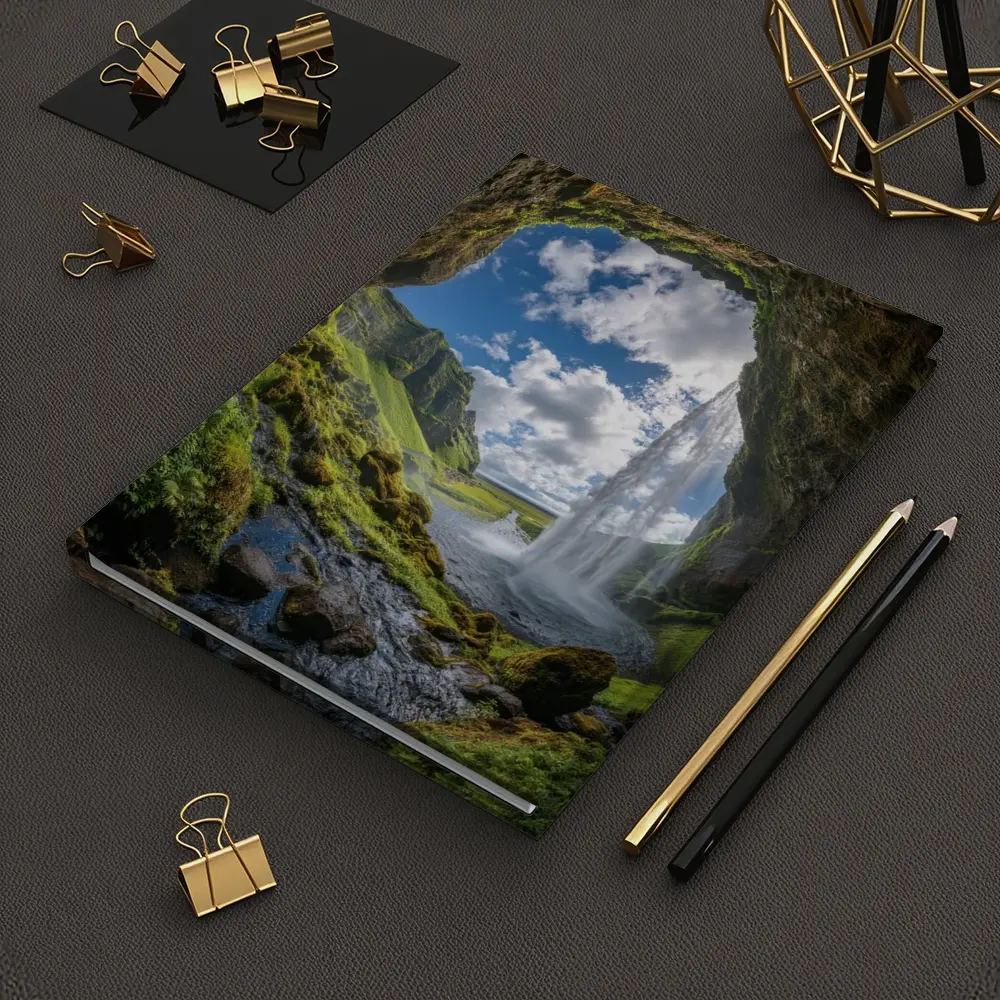 Cave View Waterfall Green Iceland Landscape – Notebooks