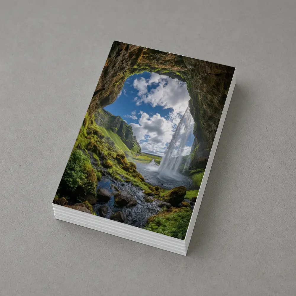 Cave View Waterfall Green Iceland Landscape – Postcards