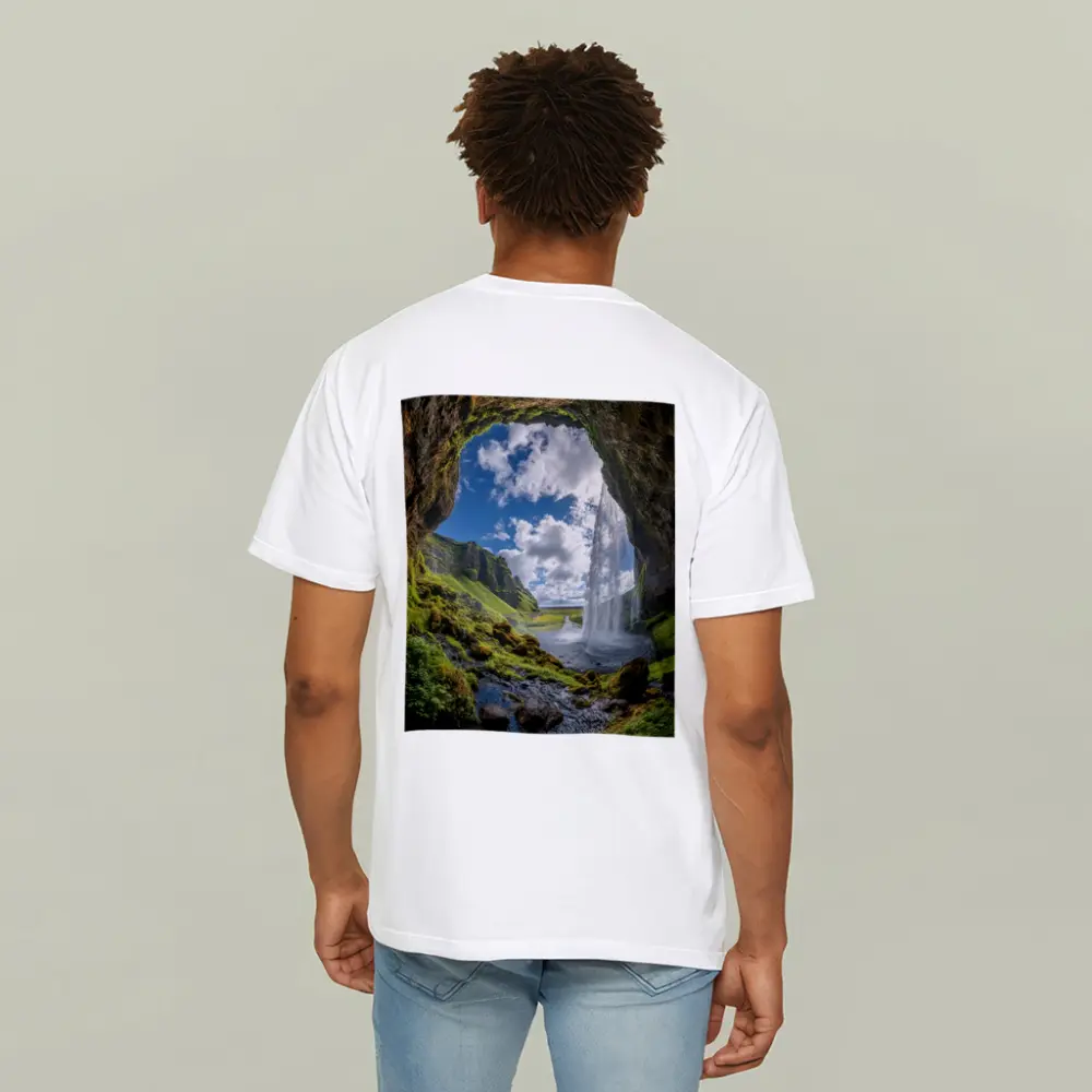 Cave View Waterfall Green Iceland Landscape – T-Shirts