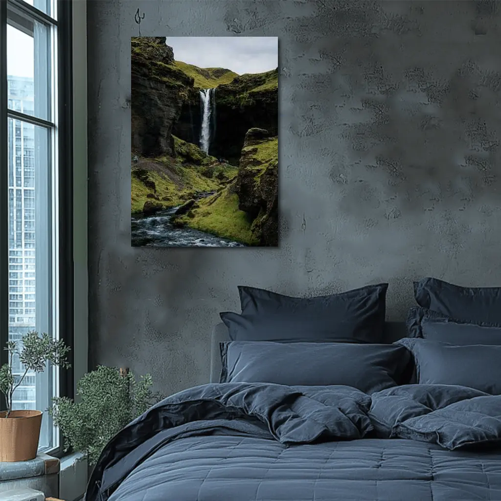 Iceland Waterfall Mossy Canyon River Landscape – Wall Art