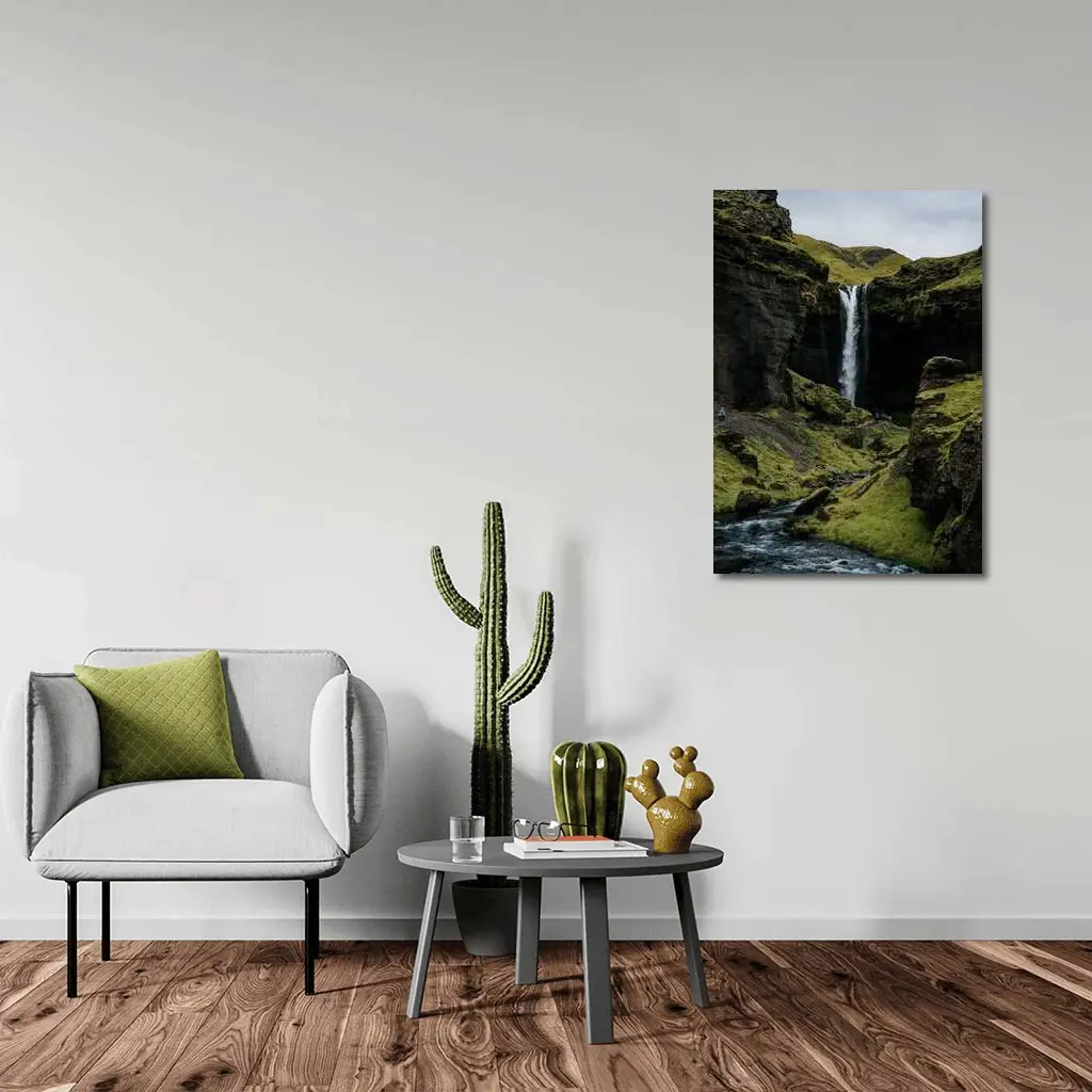 Iceland Waterfall Mossy Canyon River Landscape – Wall Art