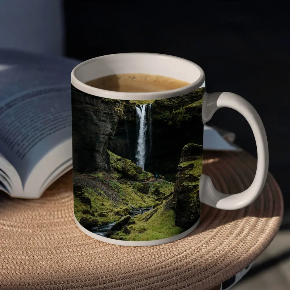 Iceland Waterfall Mossy Canyon River Landscape – Mugs