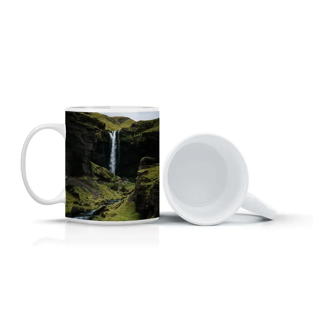 Iceland Waterfall Mossy Canyon River Landscape – Mugs