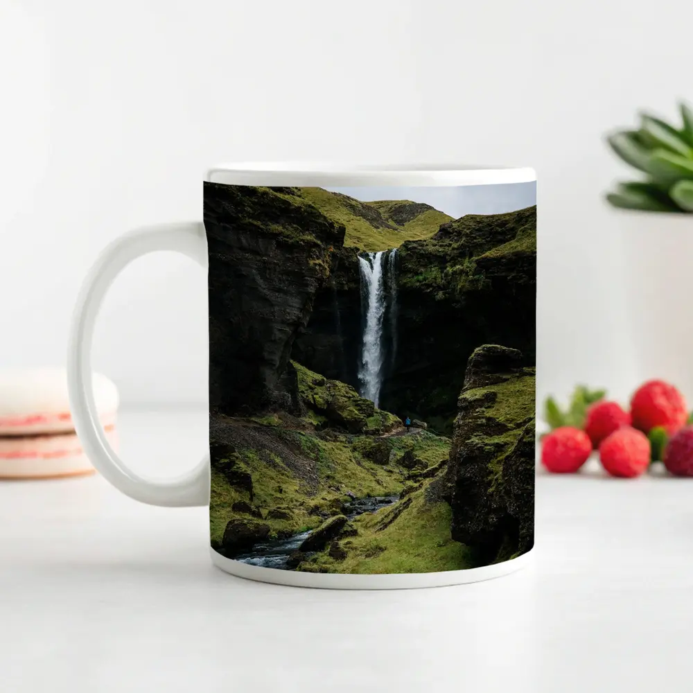 Iceland Waterfall Mossy Canyon River Landscape – Mugs
