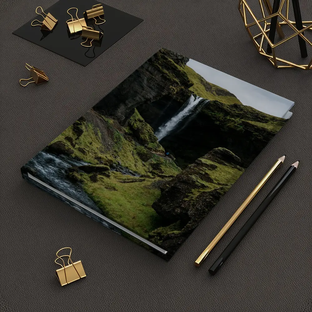 Iceland Waterfall Mossy Canyon River Landscape – Notebooks