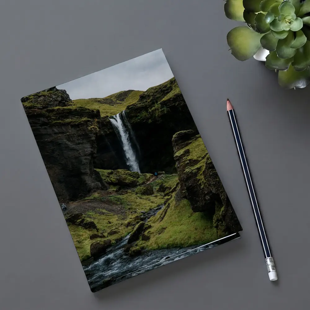 Iceland Waterfall Mossy Canyon River Landscape – Notebooks