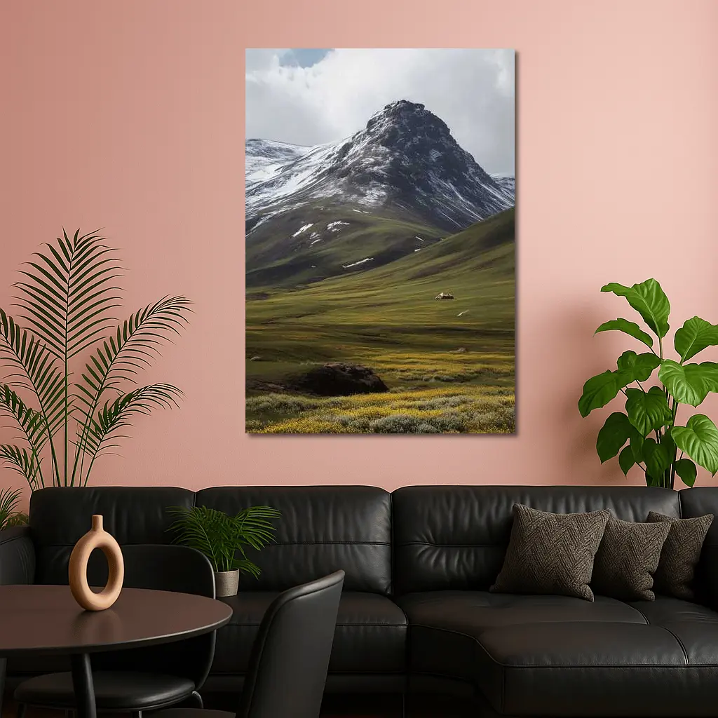 Snow Capped Mountain Green Valley Wildflowers – Wall Art