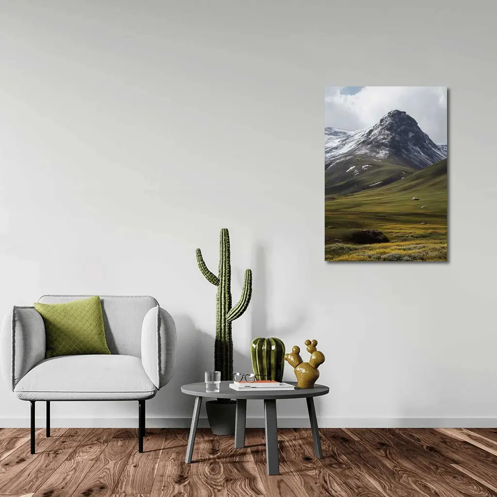 Snow Capped Mountain Green Valley Wildflowers – Wall Art