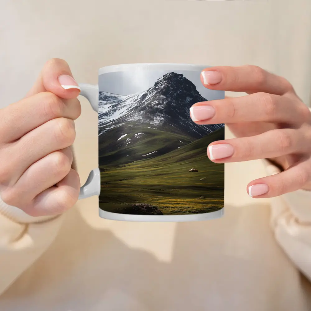 Snow Capped Mountain Green Valley Wildflowers – Mugs