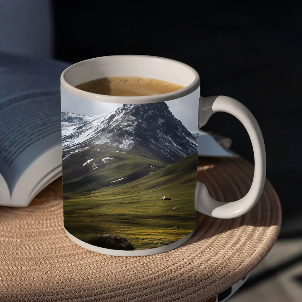 Snow Capped Mountain Green Valley Wildflowers – Mugs