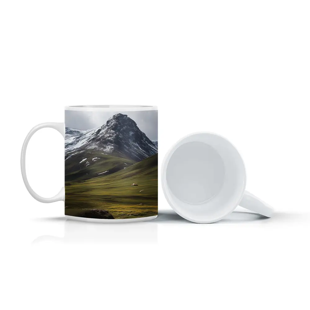 Snow Capped Mountain Green Valley Wildflowers – Mugs