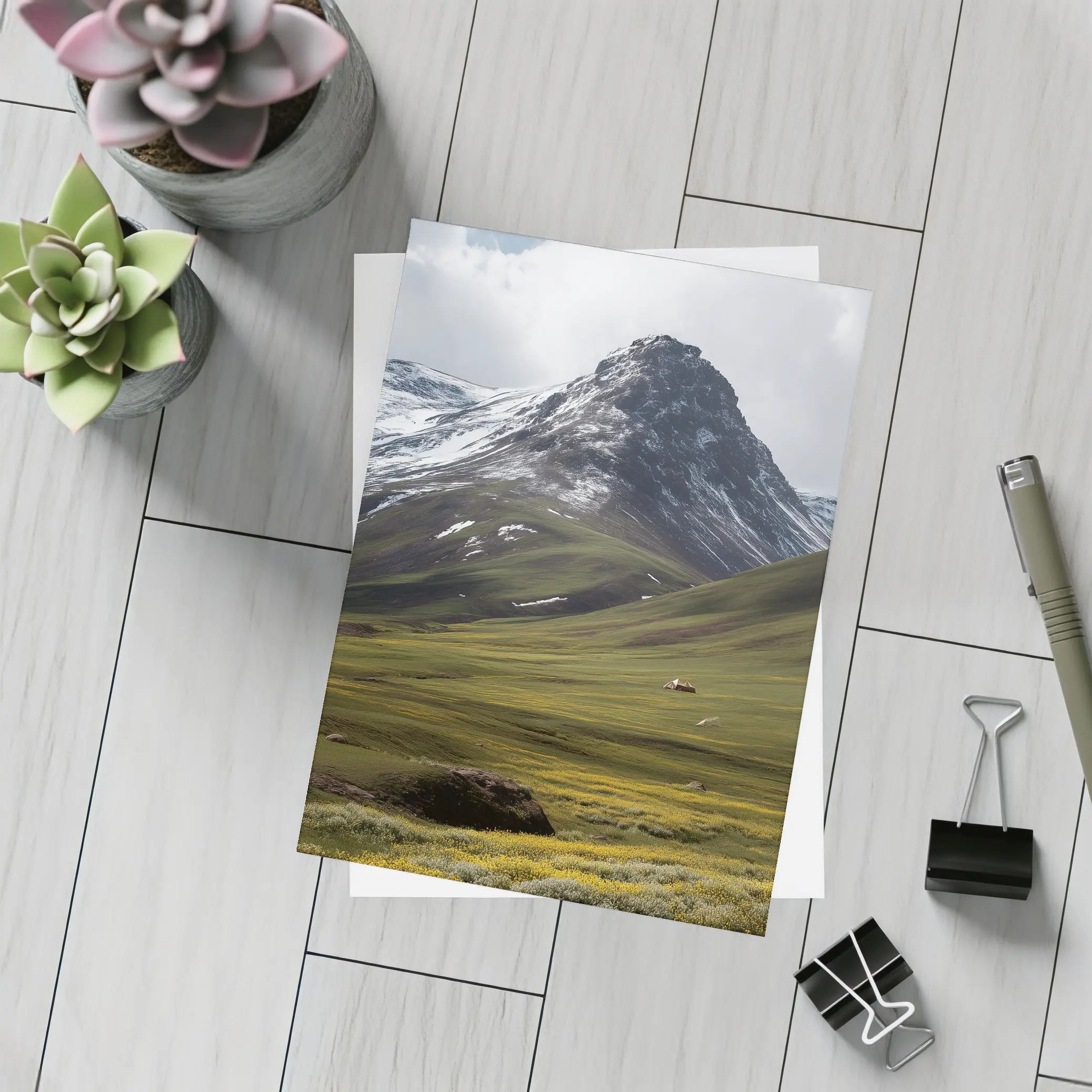 Snow Capped Mountain Green Valley Wildflowers – Postcards