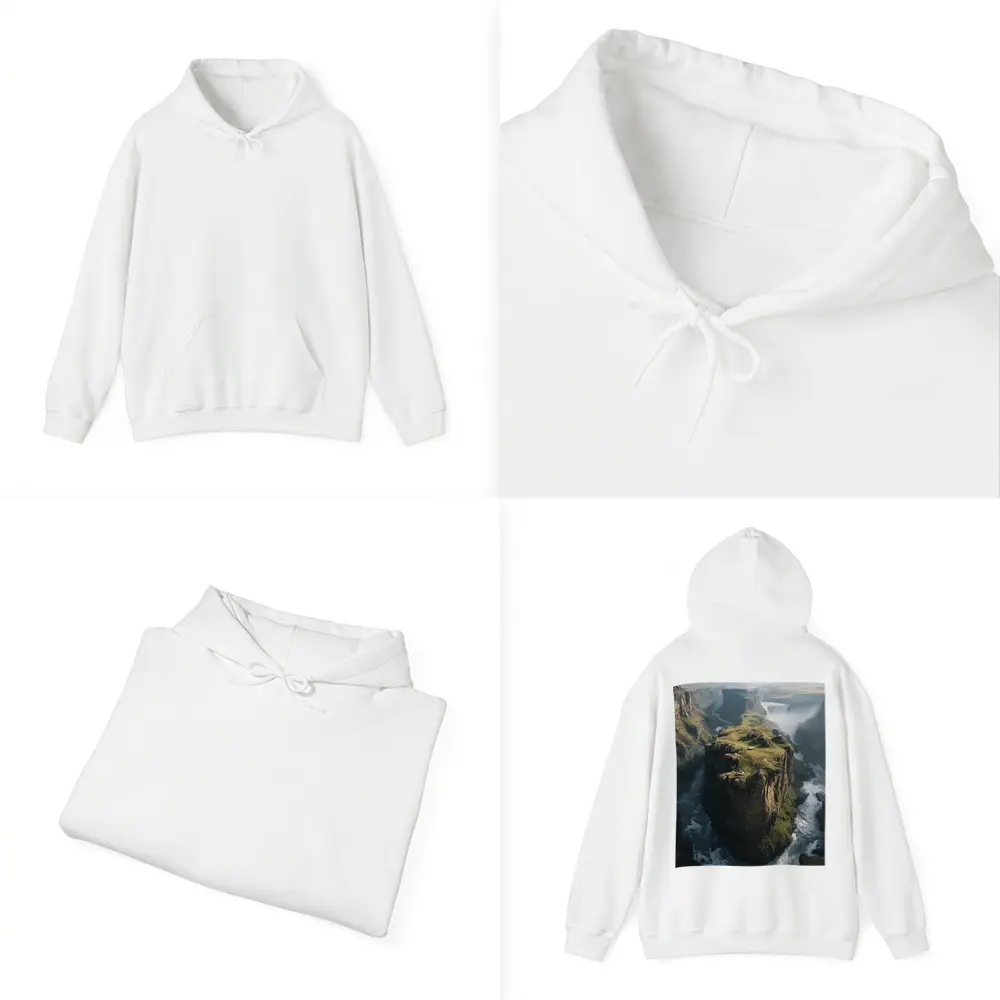 Dramatic Cliff Canyon Waterfall Misty Landscape – Hoodies