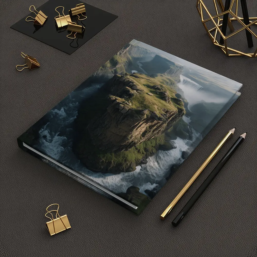 Dramatic Cliff Canyon Waterfall Misty Landscape – Notebooks
