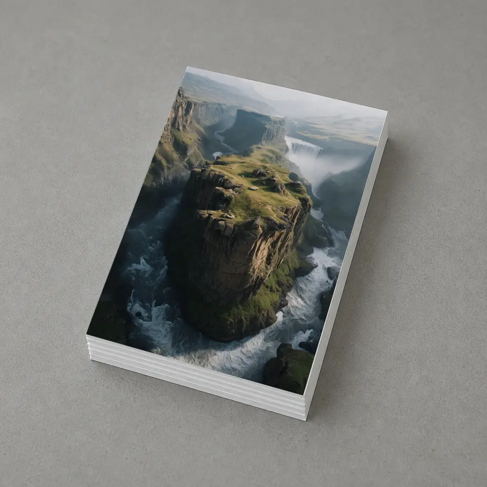Dramatic Cliff Canyon Waterfall Misty Landscape – Postcards