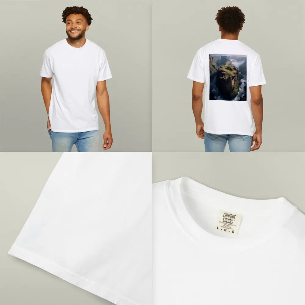 Dramatic Cliff Canyon Waterfall Misty Landscape – T-Shirts