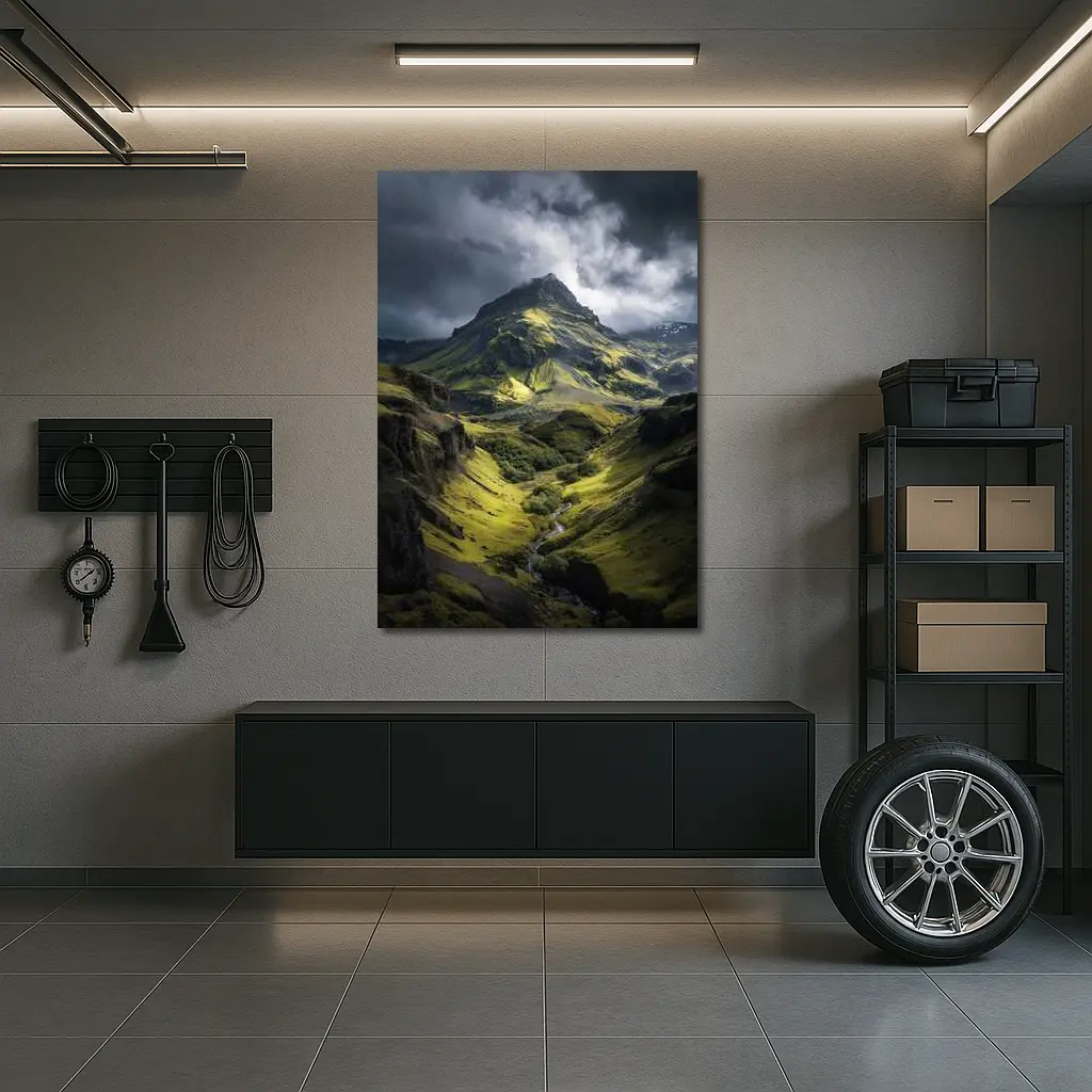 Moody Green Iceland Mountain Valley Landscape – Wall Art